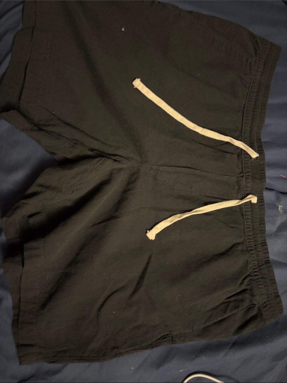 No Boundaries Men's Black Athletic Shorts with Cream Drawstrings